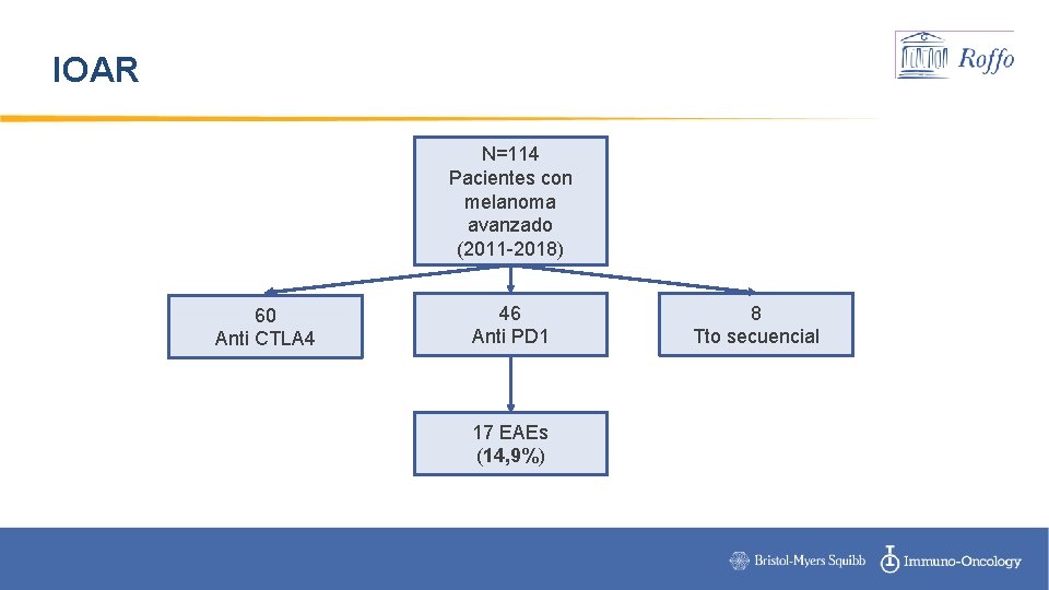 IOAR N=114 Pacientes con melanoma avanzado (2011 -2018) 60 Anti CTLA 4 46 Anti