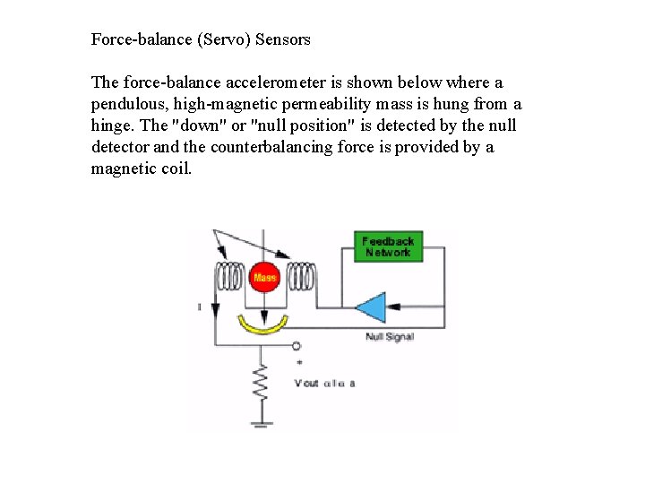 Force-balance (Servo) Sensors The force-balance accelerometer is shown below where a pendulous, high-magnetic permeability