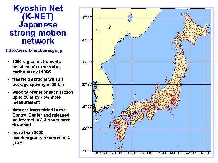 Kyoshin Net (K-NET) Japanese strong motion network http: //www. k-net. bosai. go. jp •