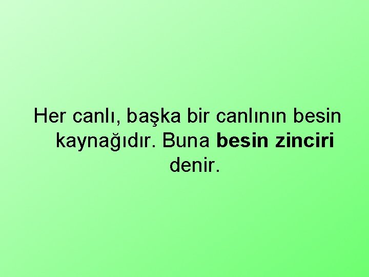 Her canlı, başka bir canlının besin kaynağıdır. Buna besin zinciri denir. 