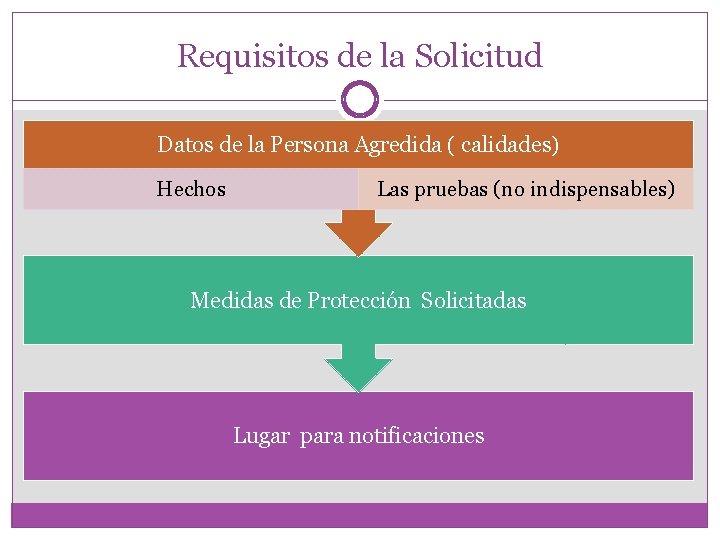 Requisitos de la Solicitud Datos de la Persona Agredida ( calidades) Hechos Las pruebas