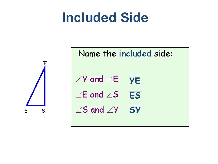 Included Side Name the included side: E Y S Y and E YE E