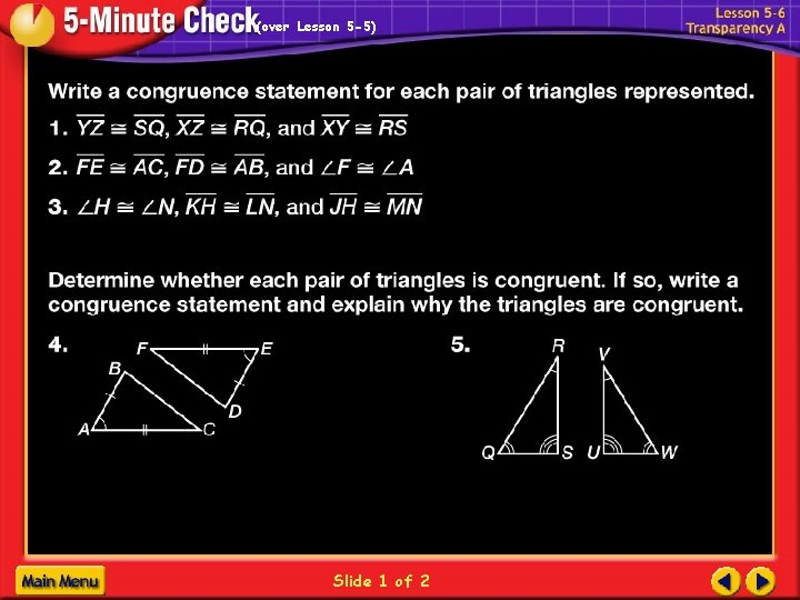 (over Lesson 5 -5) Slide 1 of 2 