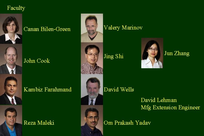 Faculty Canan Bilen-Green John Cook Kambiz Farahmand Valery Marinov Jun Zhang Jing Shi David