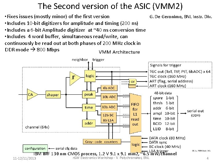 The Second version of the ASIC (VMM 2) G. De Geronimo, BNL Instr. Div.