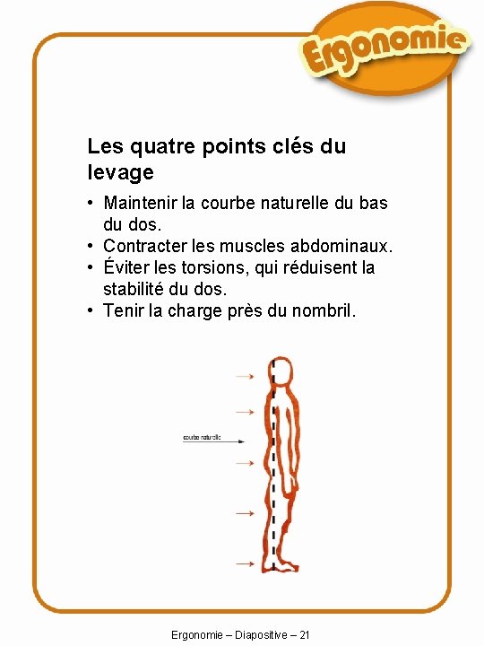 Les quatre points clés du levage • Maintenir la courbe naturelle du bas du