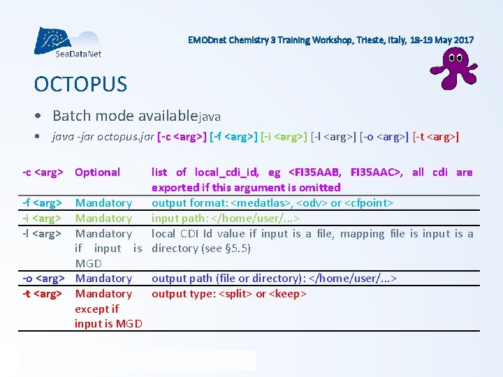 EMODnet Chemistry 3 Training Workshop, Trieste, Italy, 18 -19 May 2017 OCTOPUS • Batch