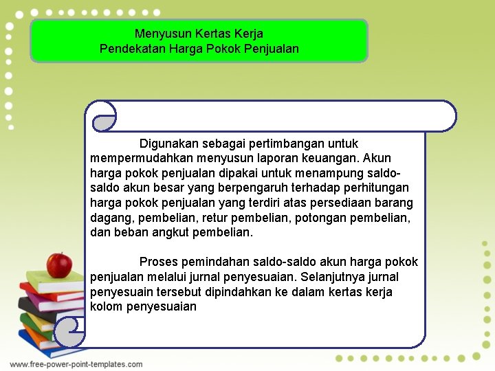 Menyusun Kertas Kerja Pendekatan Harga Pokok Penjualan Digunakan sebagai pertimbangan untuk mempermudahkan menyusun laporan