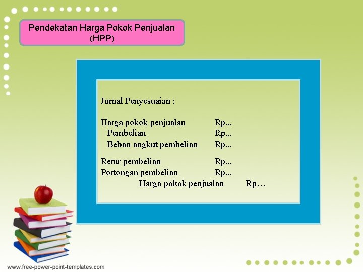 Pendekatan Harga Pokok Penjualan (HPP) Jurnal Penyesuaian : Harga pokok penjualan Pembelian Beban angkut