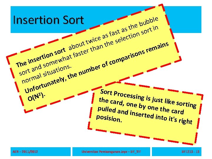 Insertion Sort e l b ub b e th n i s t a