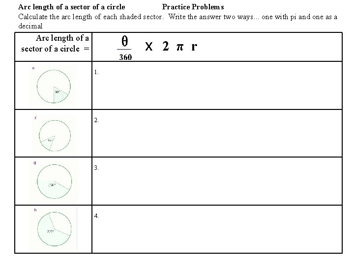 Arc length of a sector of a circle Practice Problems Calculate the arc length Arc length of a sector of a circle Practice Problems Calculate the arc length