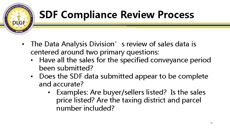 SDF Compliance Review Process • The Data Analysis Division’s review of sales data is