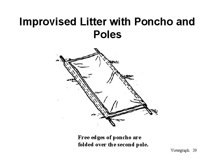 Improvised Litter with Poncho and Poles Free edges of poncho are folded over the