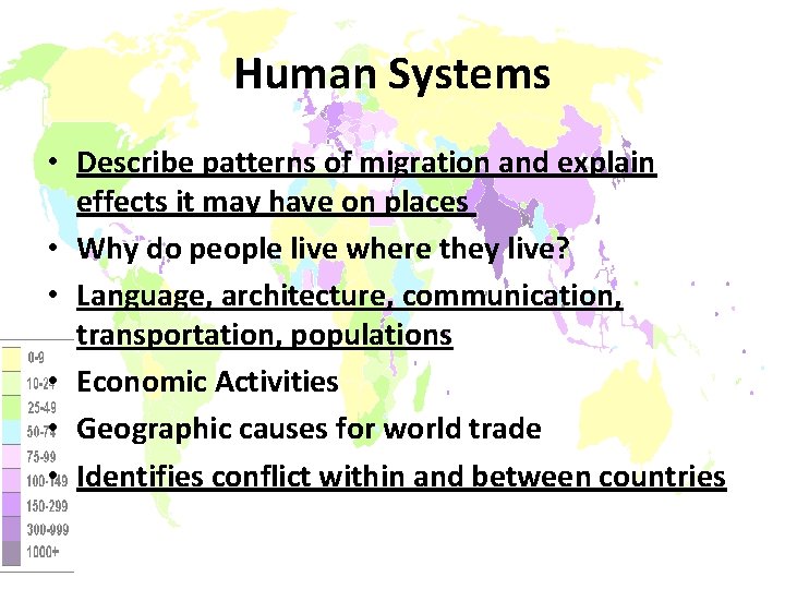 Human Systems • Describe patterns of migration and explain effects it may have on