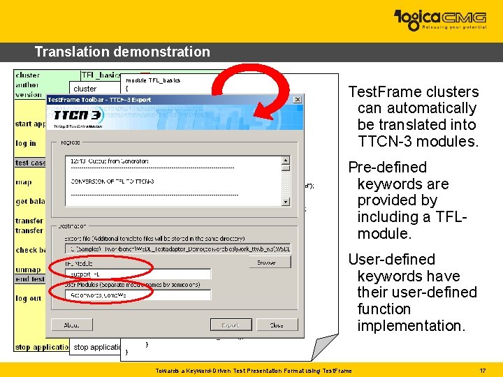 Translation demonstration cluster author version module TFL_basics { TFL_basics from Actionwords all; Erikimport Altena