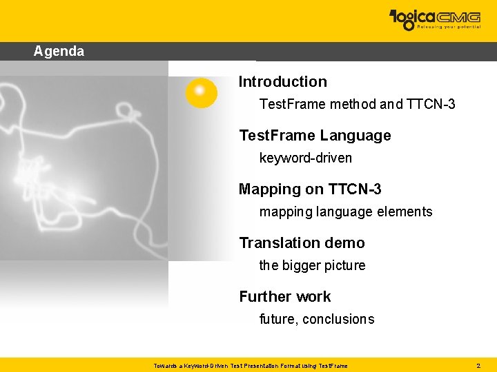 Agenda Introduction Test. Frame method and TTCN-3 Test. Frame Language keyword-driven Mapping on TTCN-3