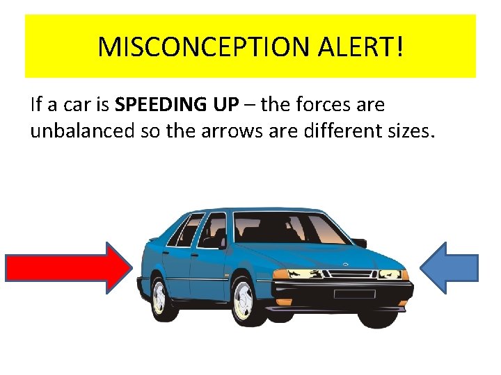 MISCONCEPTION ALERT! If a car is SPEEDING UP – the forces are unbalanced so