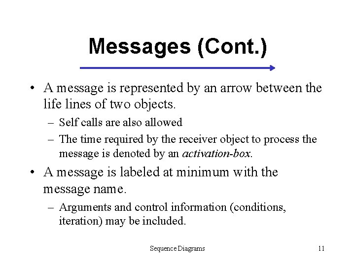 Messages (Cont. ) • A message is represented by an arrow between the life