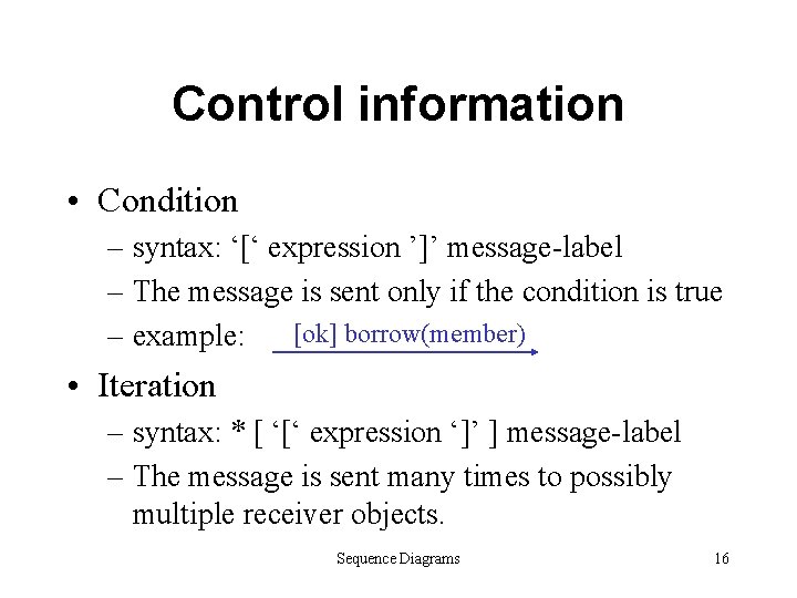 Control information • Condition – syntax: ‘[‘ expression ’]’ message-label – The message is