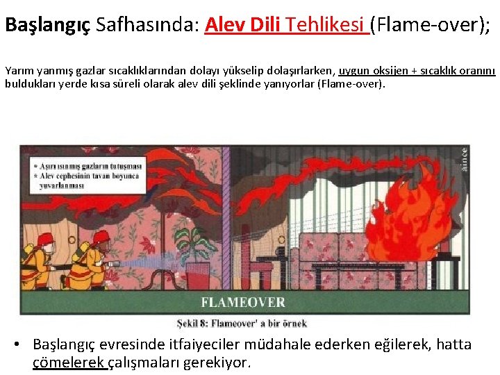 Başlangıç Safhasında: Alev Dili Tehlikesi (Flame-over); Yarım yanmış gazlar sıcaklıklarından dolayı yükselip dolaşırlarken, uygun
