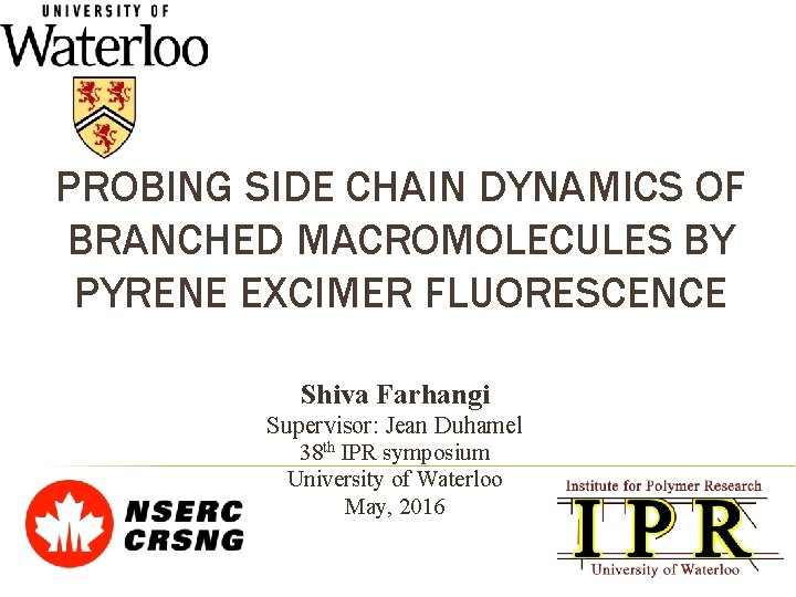 PROBING SIDE CHAIN DYNAMICS OF BRANCHED MACROMOLECULES BY PYRENE EXCIMER FLUORESCENCE Shiva Farhangi Supervisor: