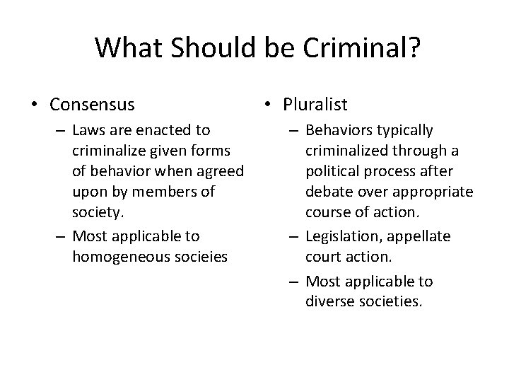 What Should be Criminal? • Consensus – Laws are enacted to criminalize given forms What Should be Criminal? • Consensus – Laws are enacted to criminalize given forms