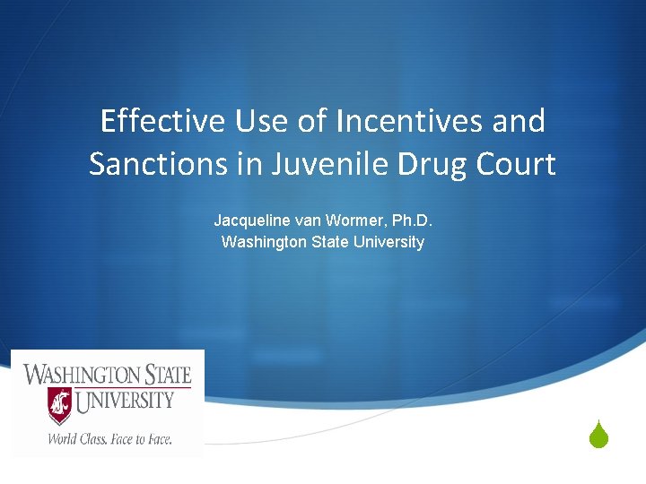 Effective Use of Incentives and Sanctions in Juvenile Drug Court Jacqueline van Wormer, Ph.