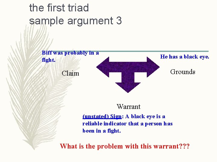 the first triad sample argument 3 Biff was probably in a fight. He has