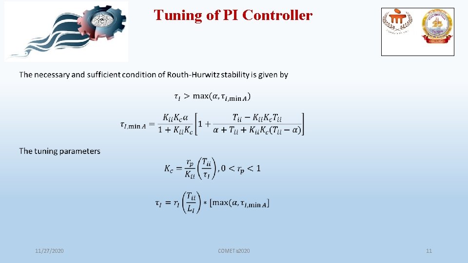 Tuning of PI Controller 11/27/2020 COMETa 2020 11 