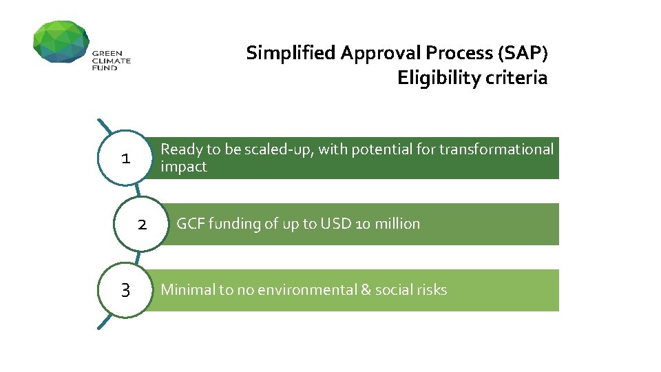 Simplified Approval Process (SAP) Eligibility criteria Ready to be scaled-up, with potential for transformational
