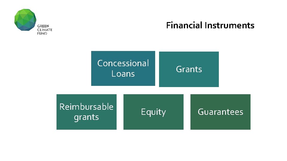 Financial Instruments Concessional Loans Reimbursable grants Equity Grants Guarantees 