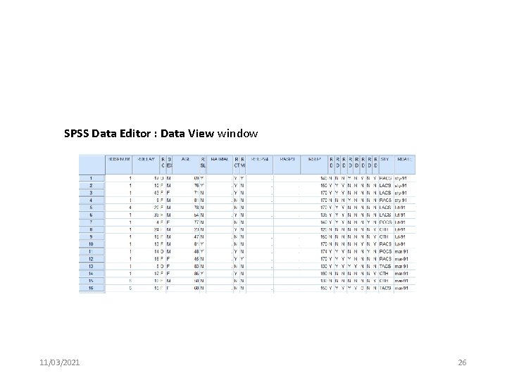 SPSS Data Editor : Data View window 11/03/2021 26 