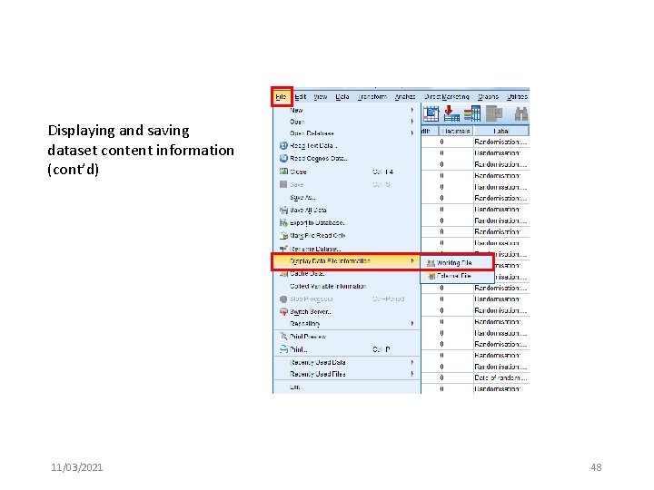 Displaying and saving dataset content information (cont’d) 11/03/2021 48 