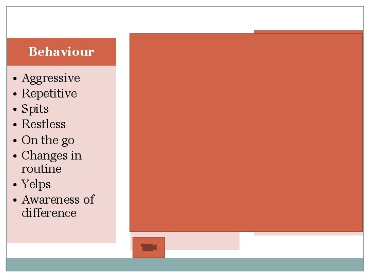 Education Behaviour • • • Aggressive Repetitive Spits Restless On the go Changes in Education Behaviour • • • Aggressive Repetitive Spits Restless On the go Changes in