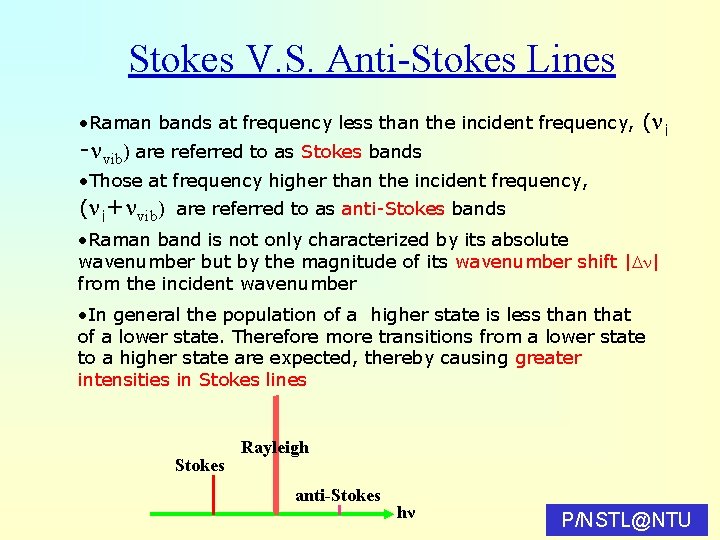 Stokes V. S. Anti-Stokes Lines • Raman bands at frequency less than the incident