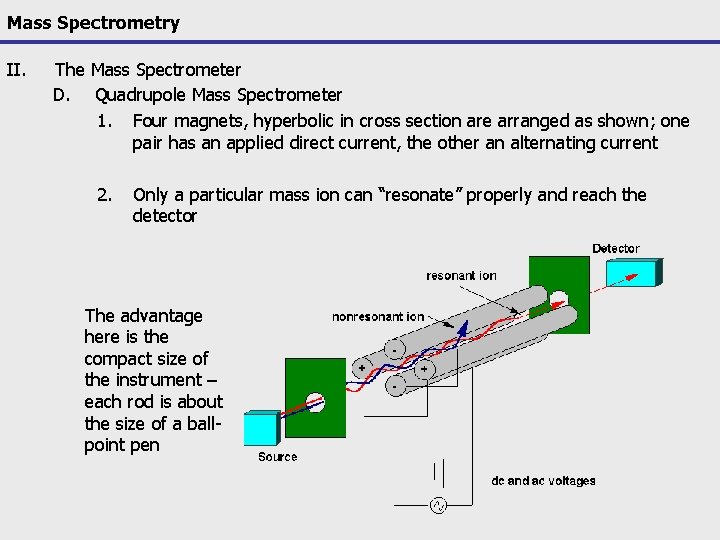 Mass Spectrometry II. The Mass Spectrometer D. Quadrupole Mass Spectrometer 1. Four magnets, hyperbolic