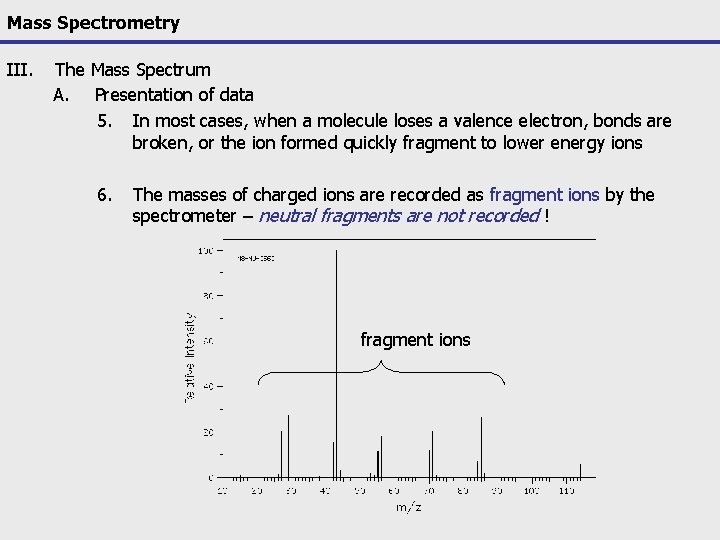 Mass Spectrometry III. The Mass Spectrum A. Presentation of data 5. In most cases,