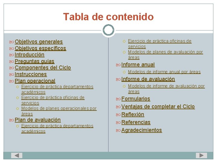 Tabla de contenido Objetivos generales Objetivos específicos Introducción Preguntas guías Componentes del Ciclo Instrucciones