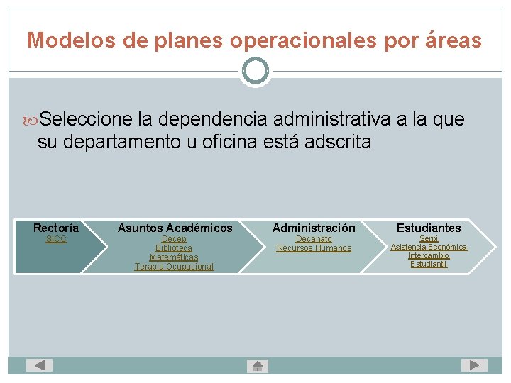 Modelos de planes operacionales por áreas Seleccione la dependencia administrativa a la que su