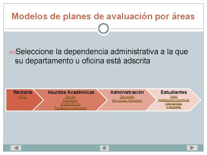 Modelos de planes de avaluación por áreas Seleccione la dependencia administrativa a la que