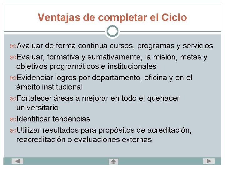 Ventajas de completar el Ciclo Avaluar de forma continua cursos, programas y servicios Evaluar,