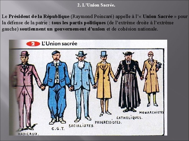 2. L’Union Sacrée. Le Président de la République (Raymond Poincaré) appelle à l’ «