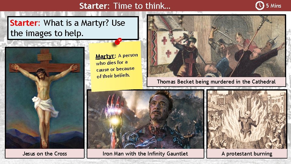 Starter: Time to think… 5 Mins Starter: What is a Martyr? Use the images