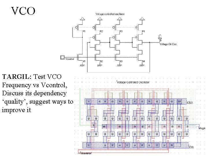  VCO TARGIL: Test VCO Frequency vs Vcontrol, Discuss its dependency ‘quality’, suggest ways