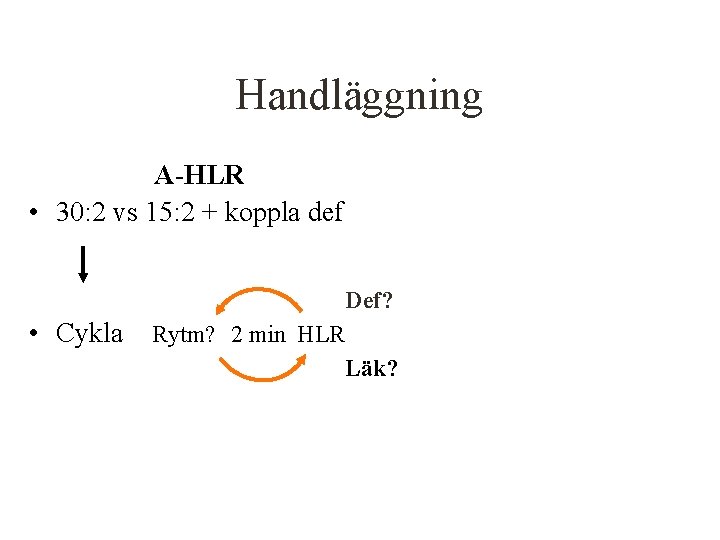 Handläggning A-HLR • 30: 2 vs 15: 2 + koppla def • Cykla Def?