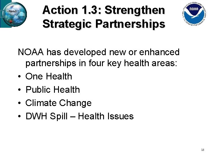 Action 1. 3: Strengthen Strategic Partnerships NOAA has developed new or enhanced partnerships in