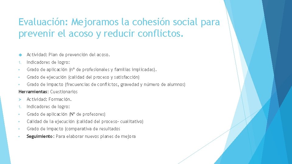 Evaluación: Mejoramos la cohesión social para prevenir el acoso y reducir conflictos. Actividad: Plan