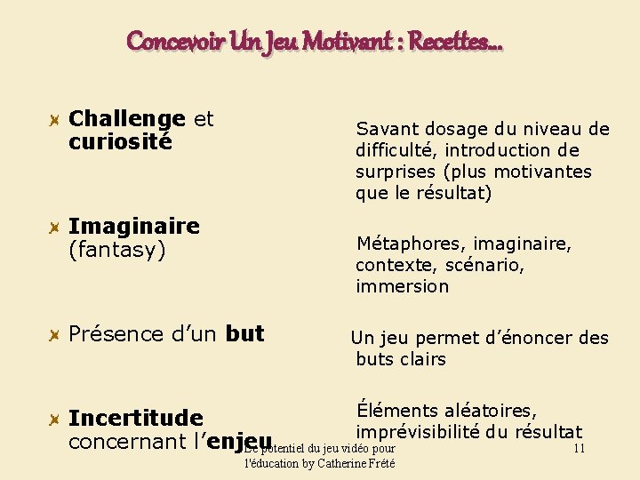 Concevoir Un Jeu Motivant : Recettes… Challenge et curiosité Savant dosage du niveau de