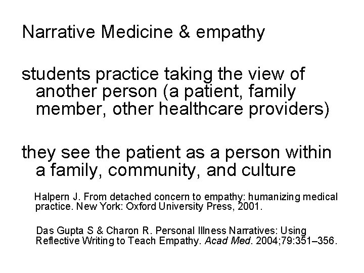 Narrative Medicine & empathy students practice taking the view of another person (a patient,