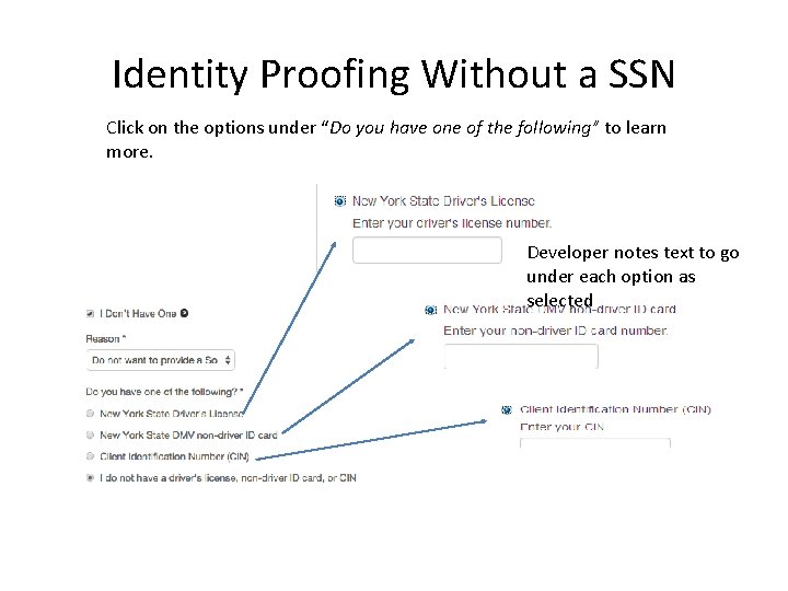 Identity Proofing Without a SSN Click on the options under “Do you have one Identity Proofing Without a SSN Click on the options under “Do you have one